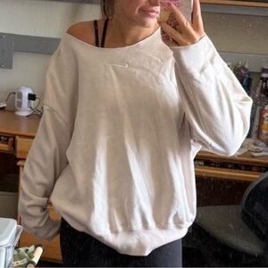 Nike Beige Off-Shoulder Pullover Sweatshirt